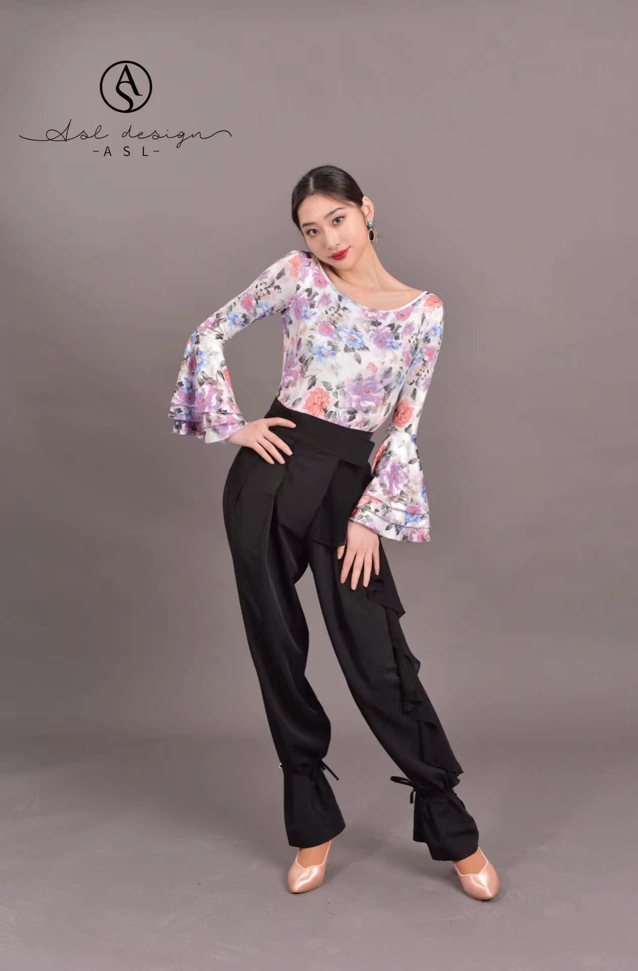 摩登舞服ASL长裤黑色荷叶边