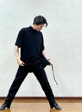 Clouds.X拉丁男士莫代长衫黑色白色法式圆领加上抽绳五分袖训练服