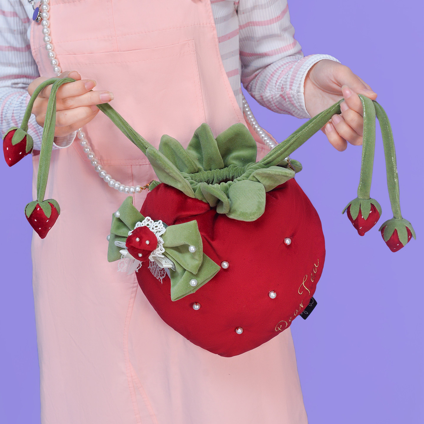 茶茶原创洛丽塔草莓包包甜美可爱少女lolita手作小物冬季毛绒包包