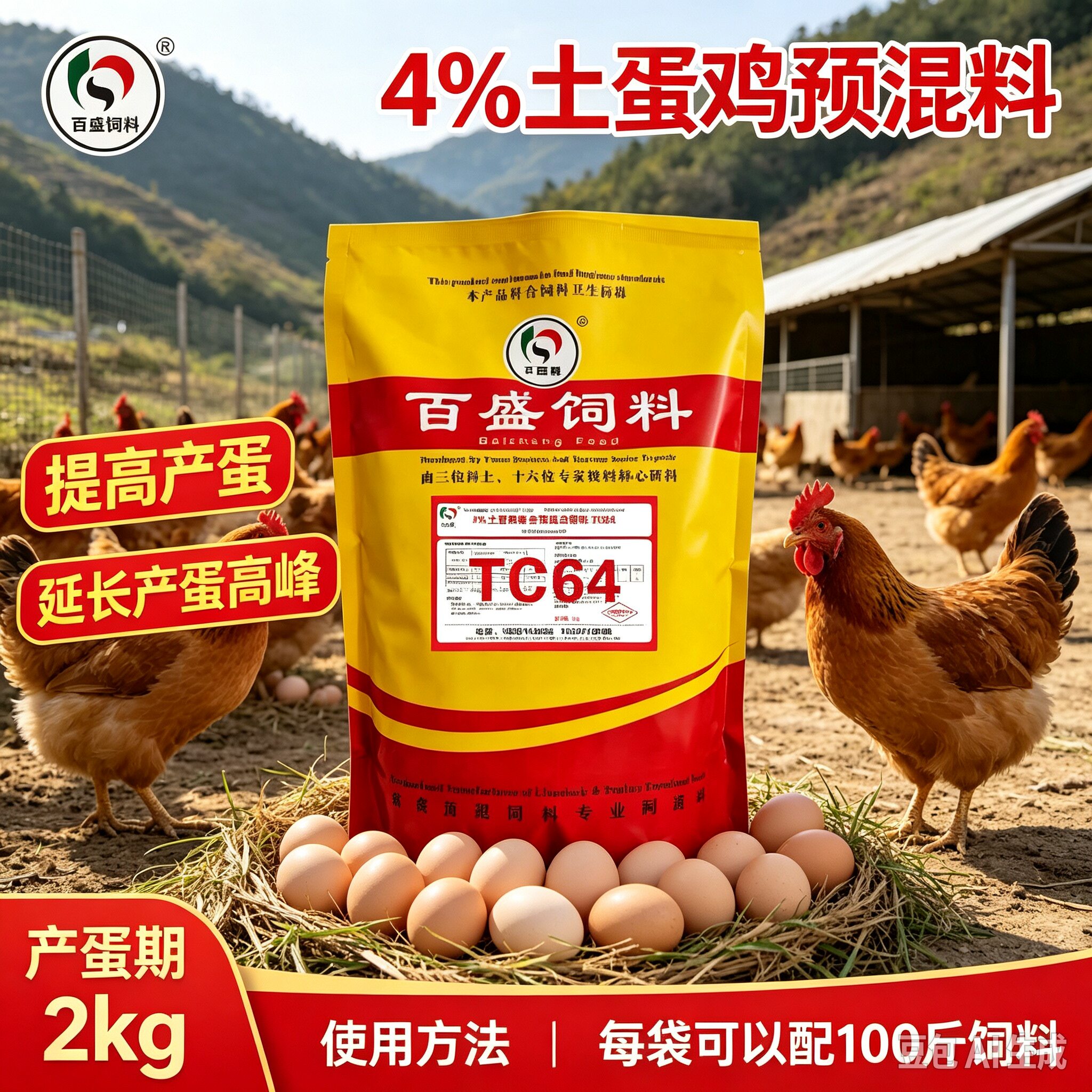 百盛 4%土蛋鸡预混料土蛋鸡产蛋期预混料蛋壳结实提升土鸡蛋品质