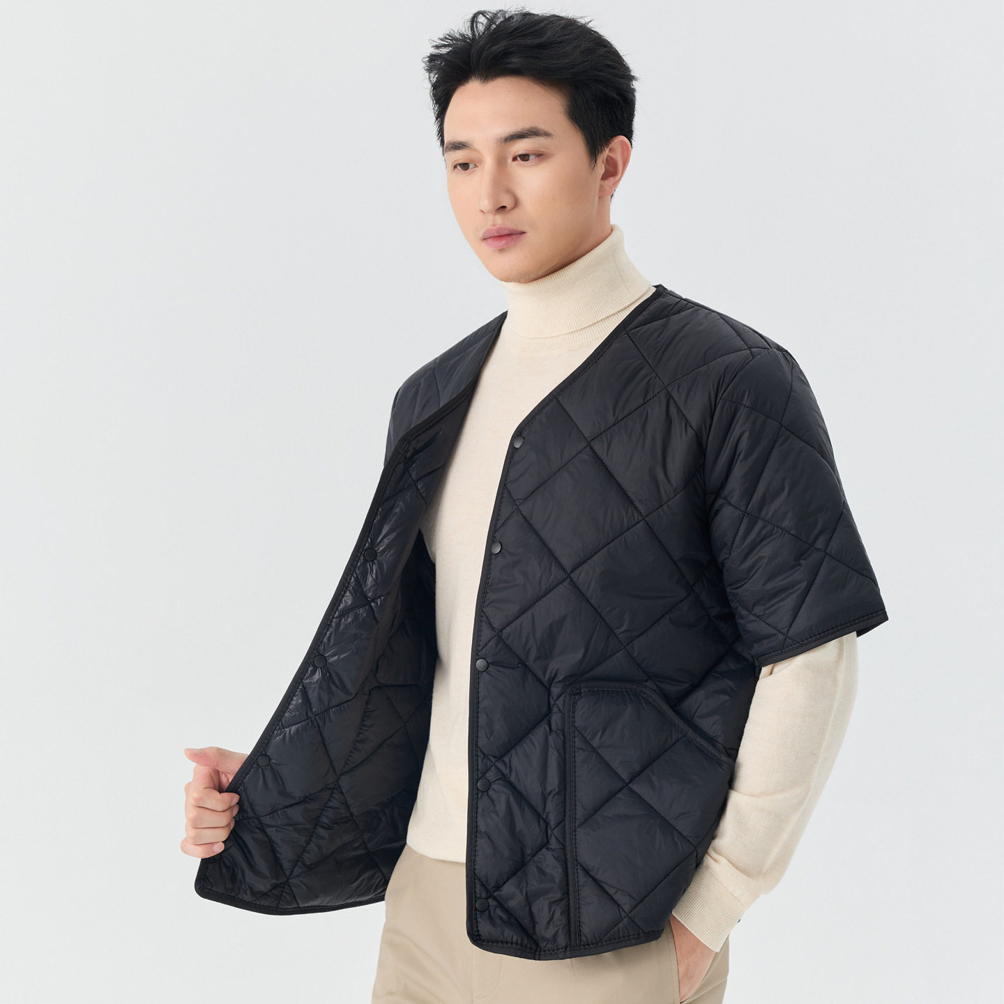 2026秋冬季羽绒棉服短袖内胆男士棉衣轻薄打底半袖马甲男坎肩护肩