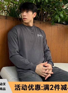 BEESTRONG 秋冬绒面发泡T恤男纯色印花运动休闲健身百搭显壮长袖