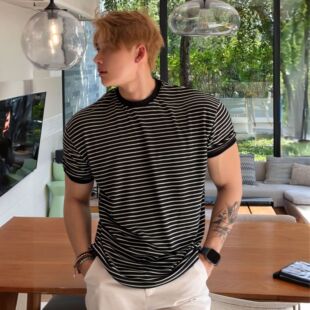BEESTRONG 26SS【臻品系类】柔滑亲肤透气莱赛尔天丝羊毛条纹T恤