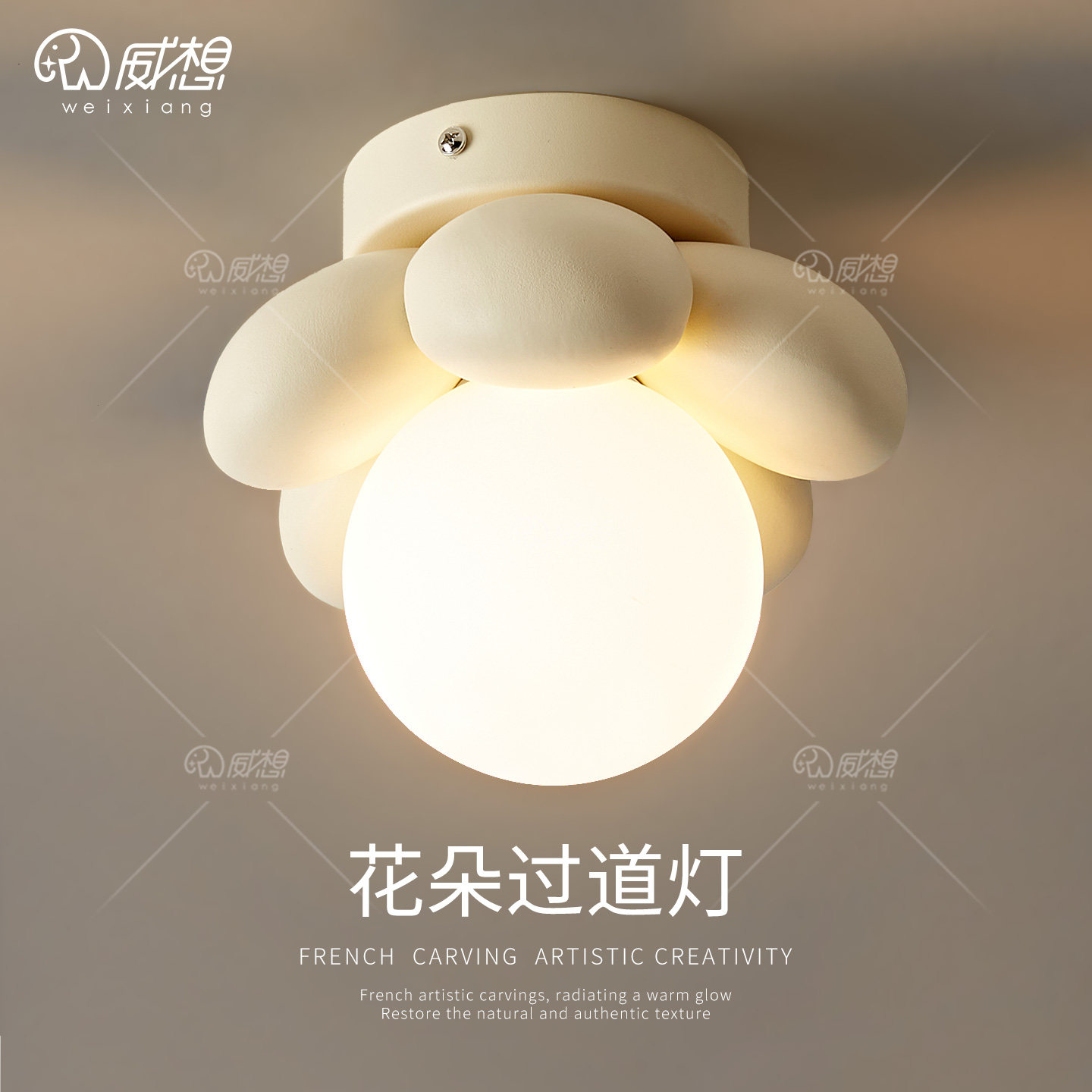 威想奶油风花朵走廊过道吸顶灯