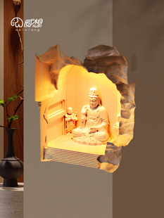 中式石膏壁灯嵌入式预埋观音佛像中国风内嵌墙角转角感应壁龛灯