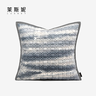 意式简约现代样板间抱枕沙发轻奢新中式蓝白条状间棉客厅靠枕靠垫