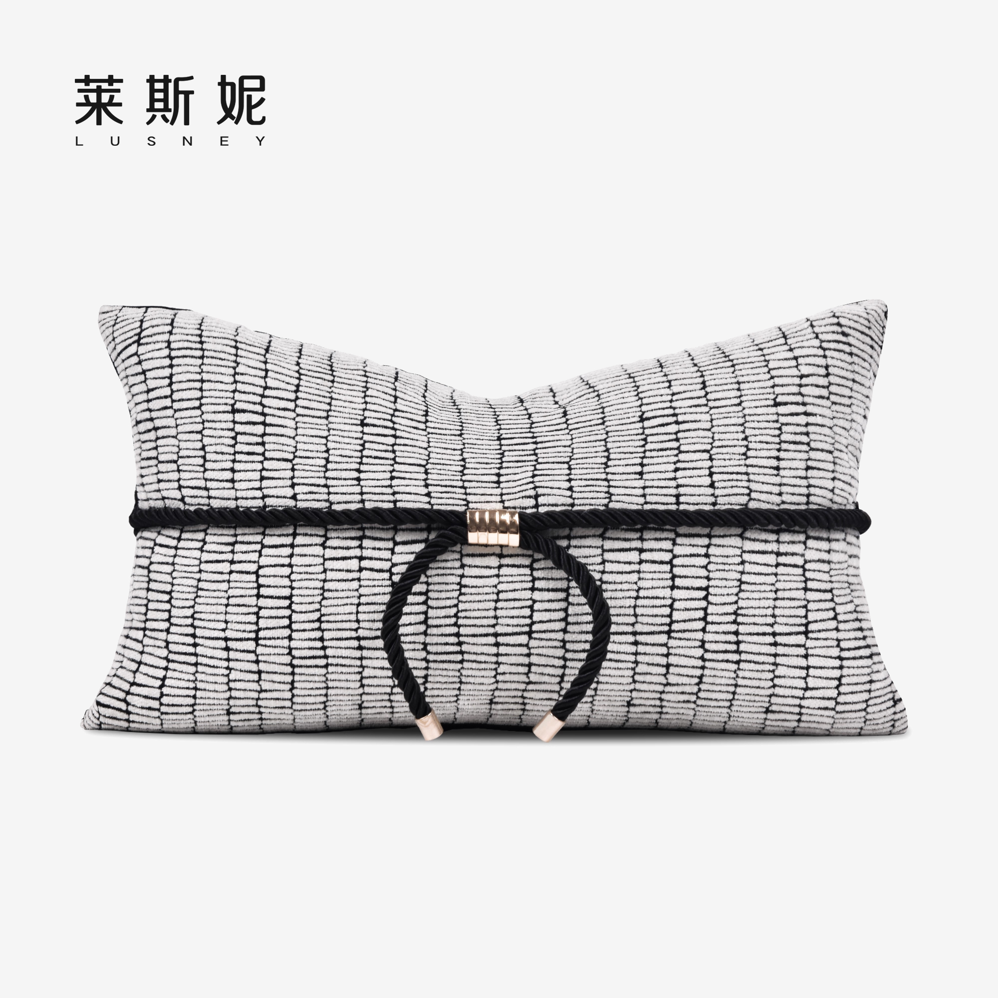 黑白雪尼尔靠垫莱斯妮客厅腰枕