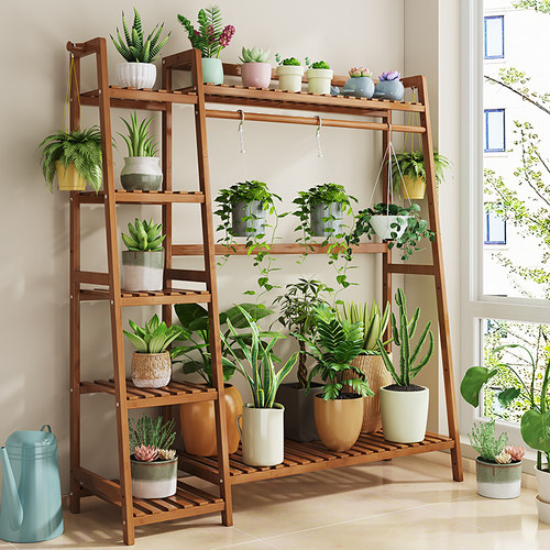 2024新款大花架移动落地式阳台室内置物架花盆客厅实木色花架子