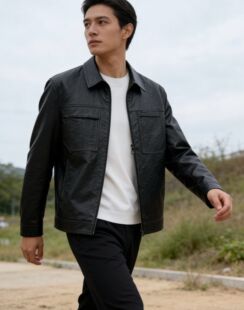 潮流帅气牛仔外套上衣男 翻领印花皮衣夹克时尚 高端品牌春秋季 男士