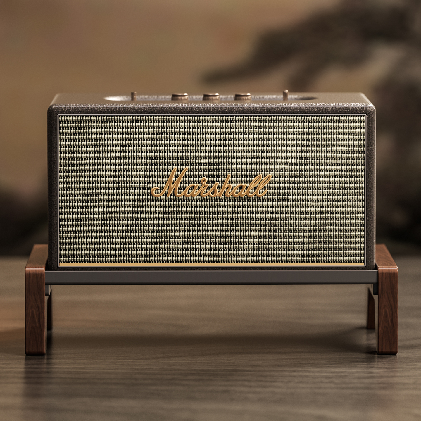 适用马歇尔acton/stanmore避震台式胡桃木放置架实木桌面音响支架