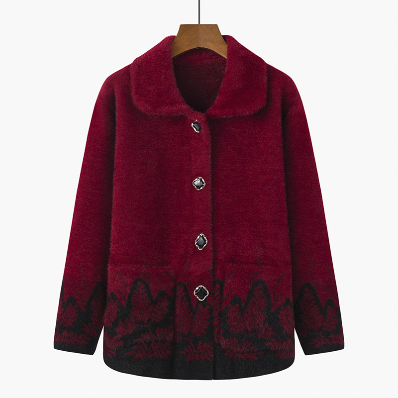 妈妈装仿水貂毛加厚针织外套宽松