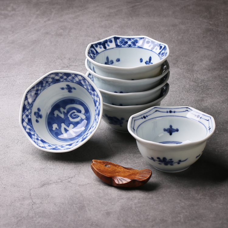 日本进口餐具陶瓷酱料蓝凛堂八角