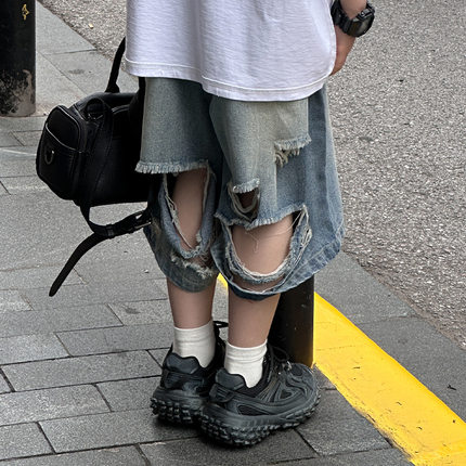 嘿哈嘿哈2026夏季新款儿童牛仔短裤韩版大破洞乞丐中裤男童潮裤子