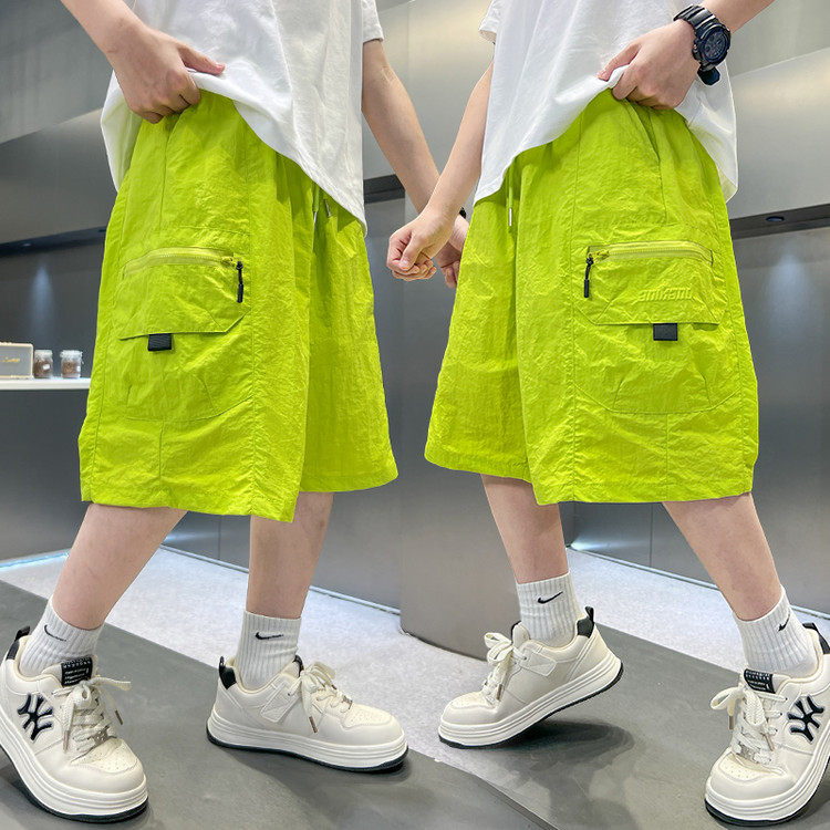 2026夏季新品中大童夏装男童短裤速干运动裤中裤荧光绿120-170cm
