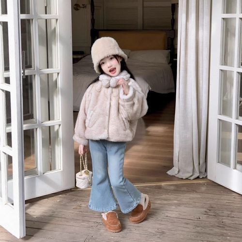 高级感仿皮草外套娃娃领毛绒棉衣