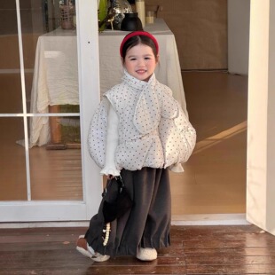 TOTObaby2025冬装新款女童韩版爱心波点加厚面包马甲百搭坎肩外套