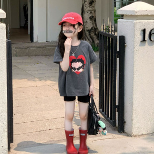 TOTObaby女童夏装新款卡通印花宽松短袖T恤韩版中长款休闲上衣潮