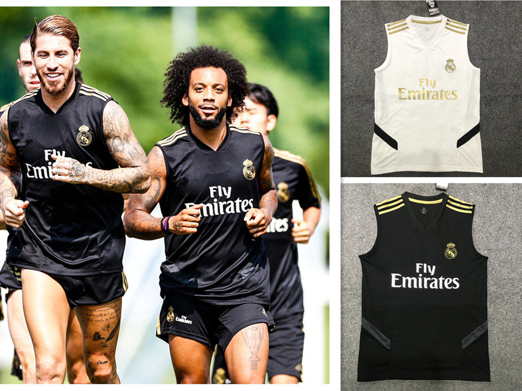 新赛季皇家马德里皇马可印字运动球衣砍袖无袖足球训练服对抗背心