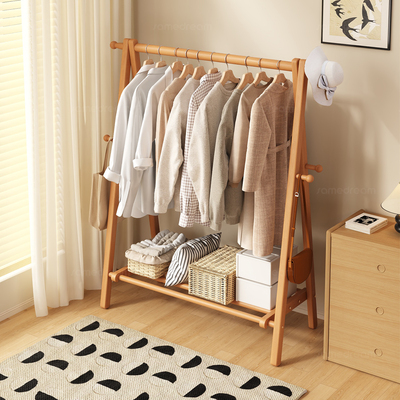 三梦实木落地衣帽架可折叠收纳