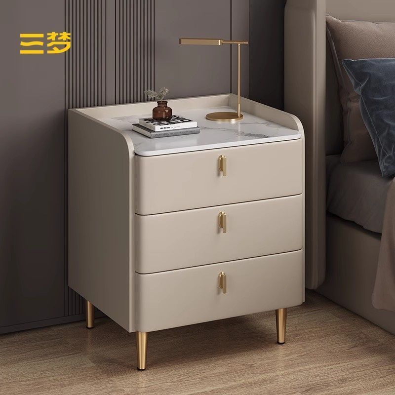 三梦茶几实木床头柜简约现代岩板2025高级感家用卧室床边柜子茶几