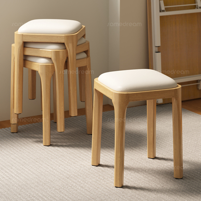 三梦实木可叠放软包板凳家用餐凳