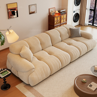 防猫抓布艺小户型沙发客厅家用奶油风双三人直排棉花糖科技布沙发