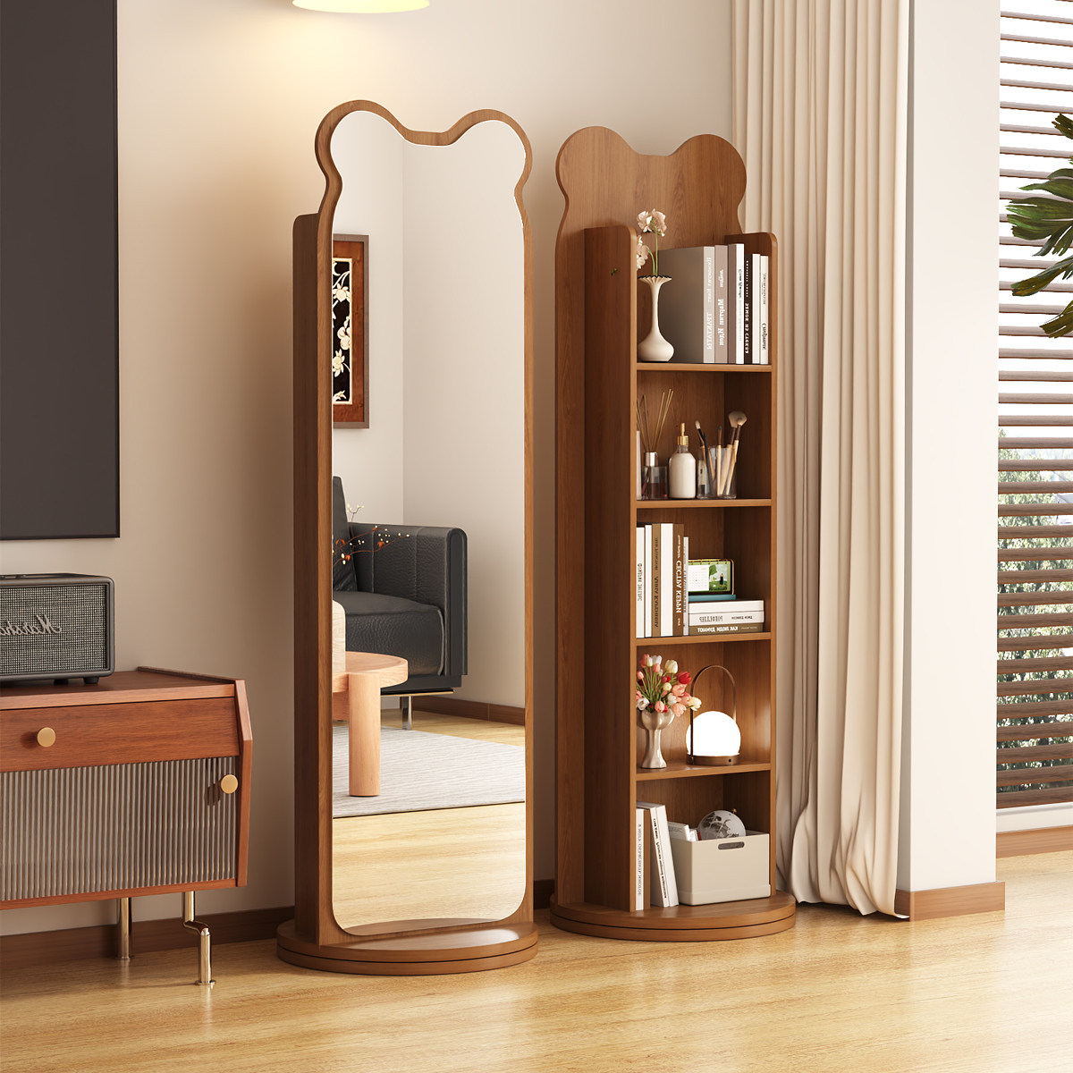 中古小熊旋转穿衣镜可移动全身落地镜家用杂志书架储物试衣镜子,住宅家具,穿衣镜,淘宝优惠券,粉丝福利购,淘宝优惠卷