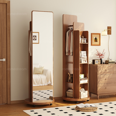 中古风书架穿衣镜挂衣架一体