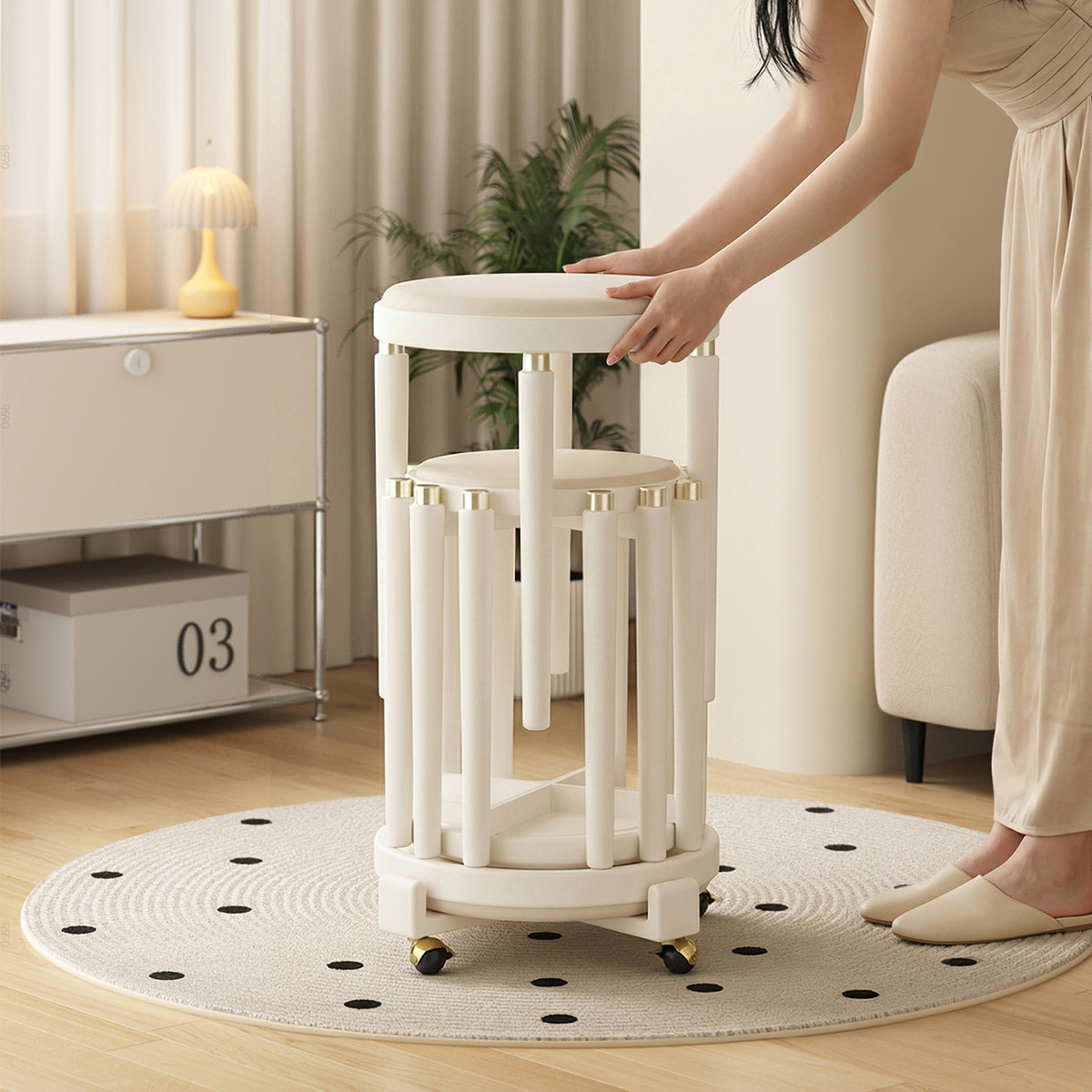 三梦软包叠叠凳白色圆环造型凳子可移动带轮储物凳现代多功能座椅,住宅家具,其它凳子,淘宝优惠券,粉丝福利购,淘宝优惠卷