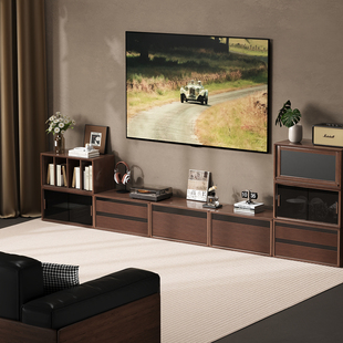 三梦模块化实木电视柜家用客厅胡桃组合电视机柜中古风斗柜电视柜