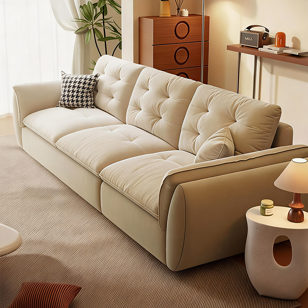 三梦奶油风防猫抓布艺沙发新款客厅小户型双三人位云朵沙发可拆洗