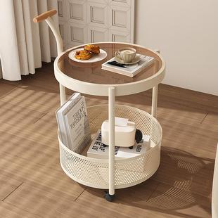 三梦奶油风可移动茶几零食小推车置物架客厅沙发床头边柜阳台边几