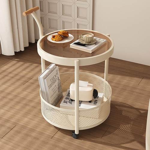 奶油风可移动边几零食小推车