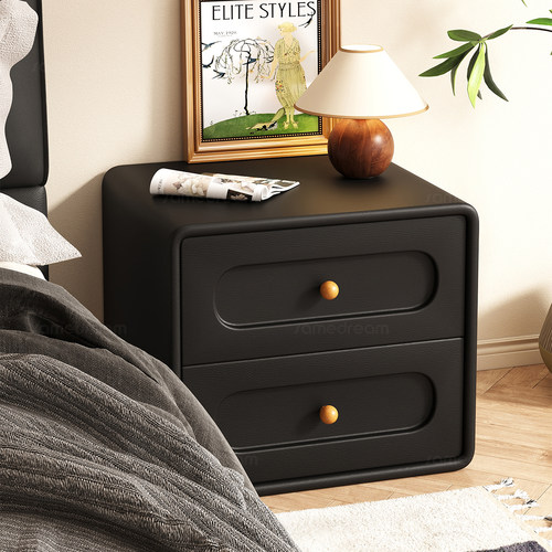火爆出圈中古奶油风黑色床头柜