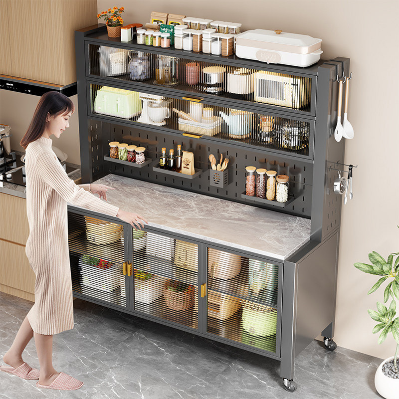 厨房餐边柜置物架操作台切菜柜落地多层微波炉架子碗柜收纳储物橱
