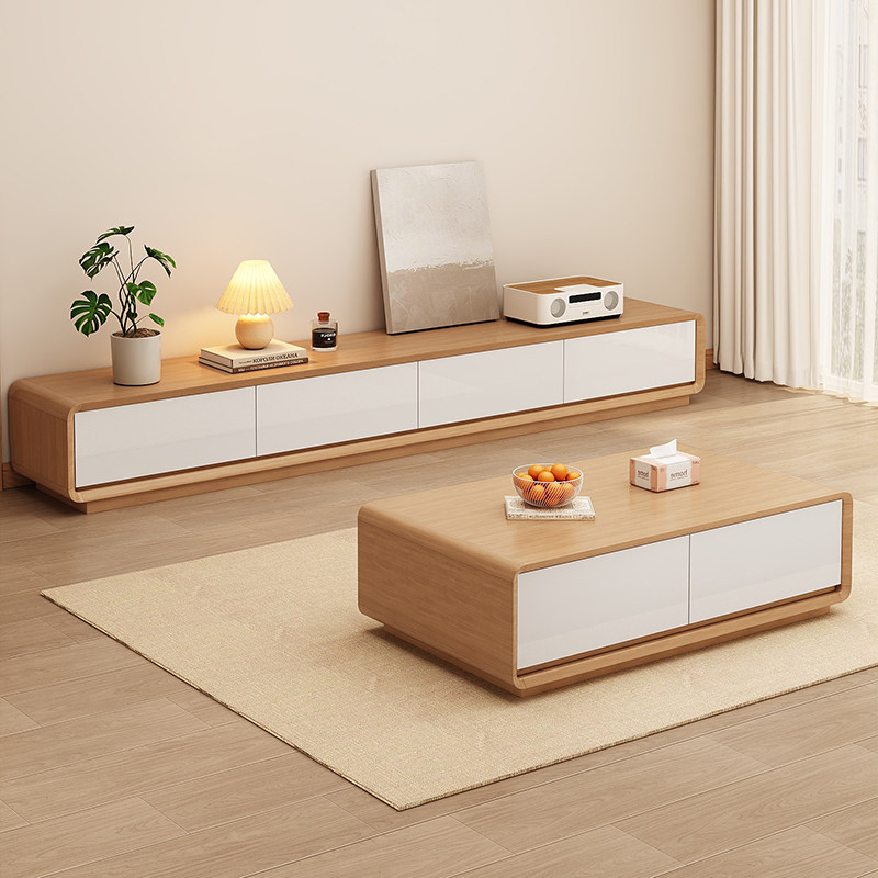 三梦落地电视柜小户型2025新款原木风电视柜客厅茶几电视机柜组合