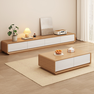 三梦落地电视柜小户型2025新款原木风电视柜客厅茶几电视机柜组合