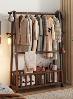 实木挂衣架落地卧室衣帽架家用客厅置物架可移动次净衣架2025新款