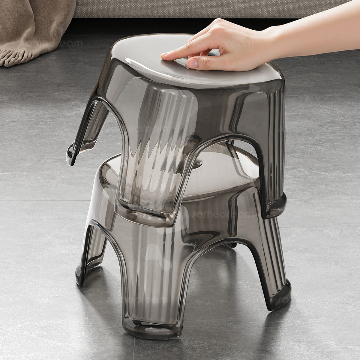 透明小凳子家用矮凳板凳客厅加厚可叠放换鞋凳卫生间凳子塑料凳