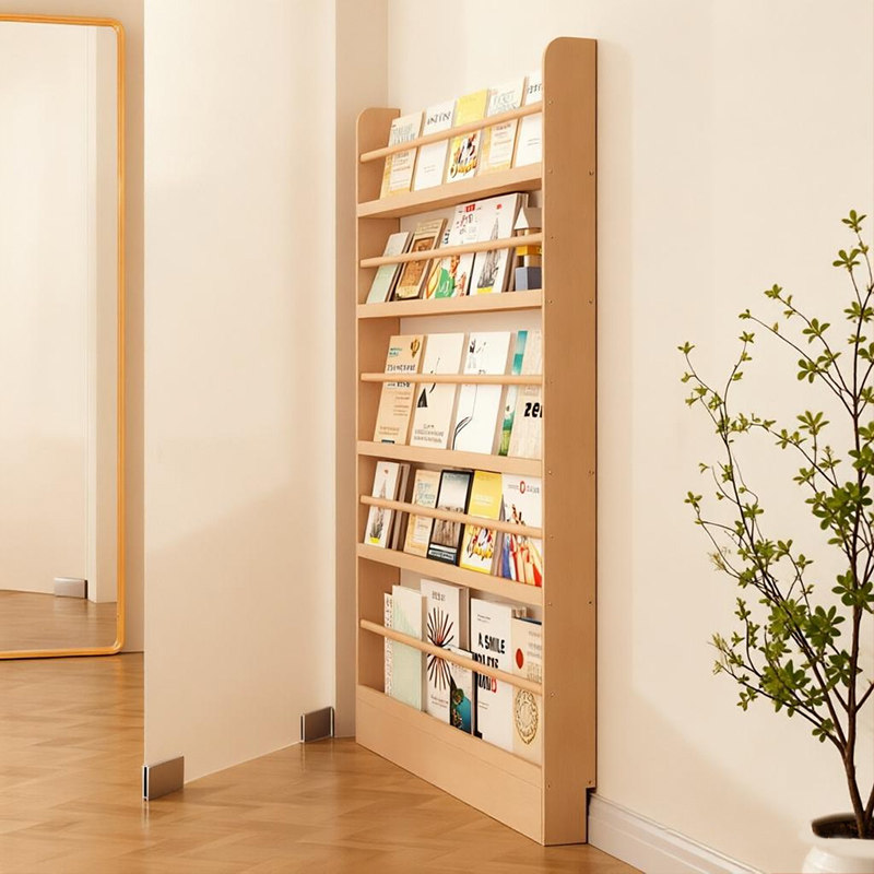 门后窄缝书架落地置物架实木壁挂靠墙儿童阅读小户型超薄书报柜子