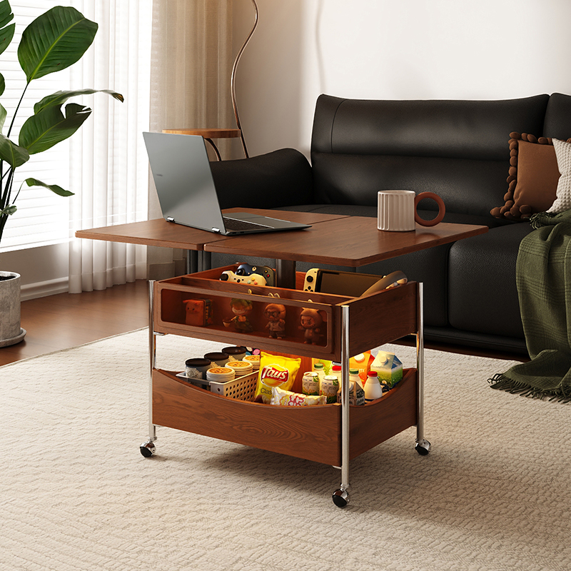 三梦随境移动边几实木可升降折叠推车客厅家用小户型沙发边柜茶几