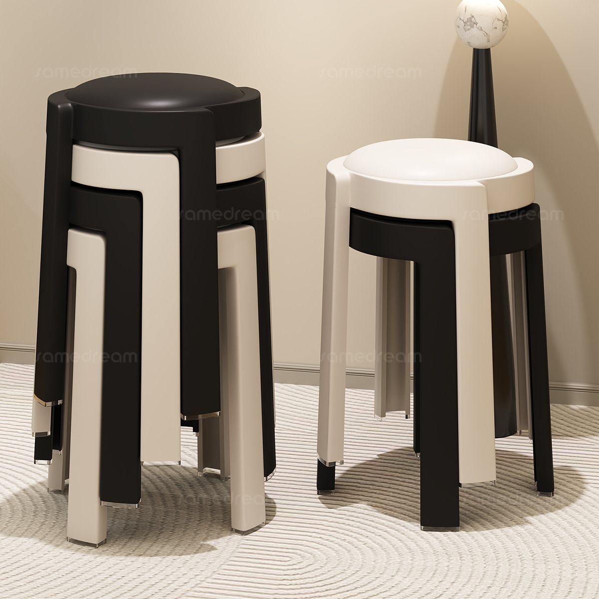 加厚轻奢软包圆凳可叠放