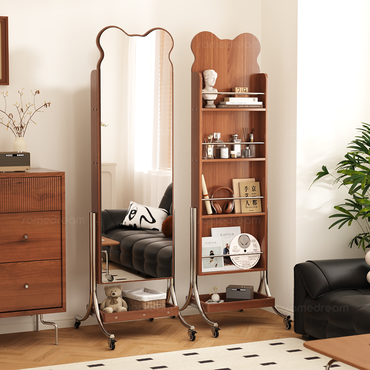 可旋转移动实木全身镜家用落地镜