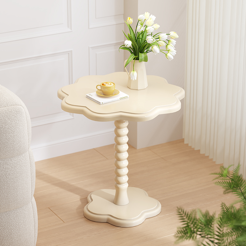 热销奶油风纯实木沙发边几ins花瓣小茶几家用简易小户型小圆桌床
