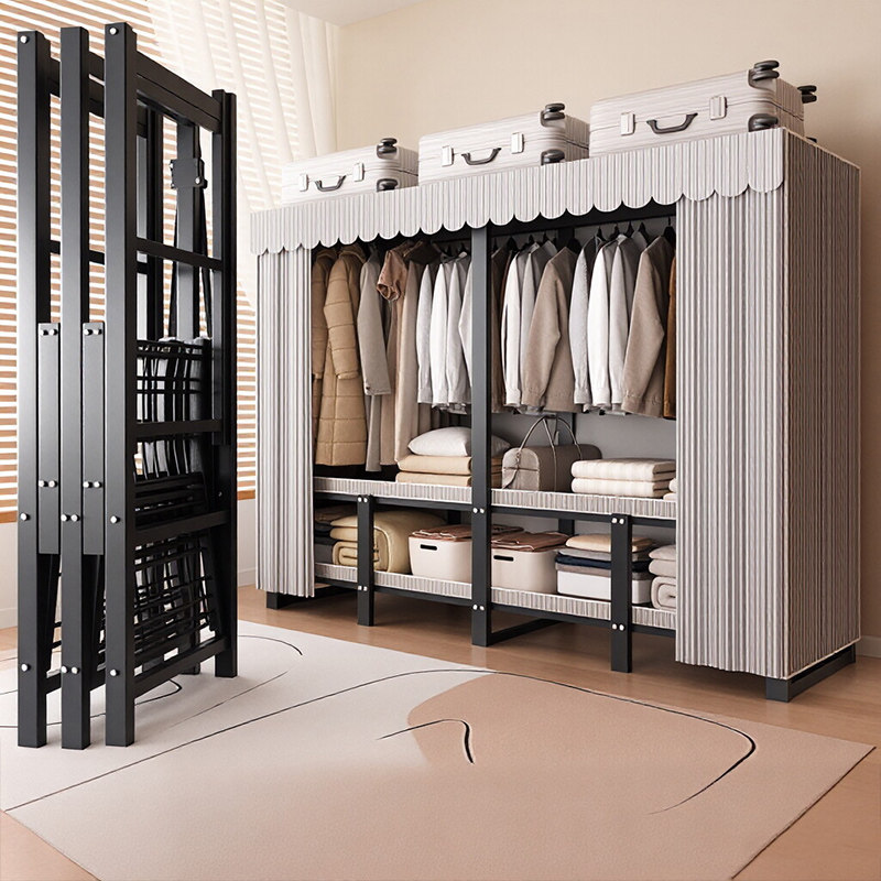 衣柜卧室家用免安装一体式折叠加厚加粗简易布衣柜出租房结实耐用