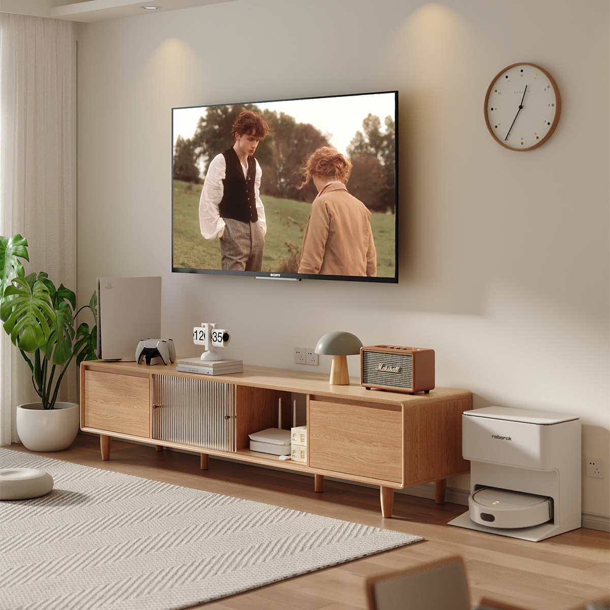 三梦实木电视柜落地现代简约2025新款储物柜小户型客厅原木风地柜