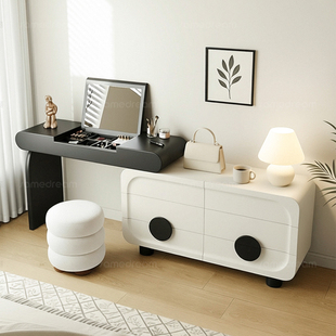 实木梳妆台卧室简约现代2025新款高级感斗柜一体伸缩化妆桌翻盖镜