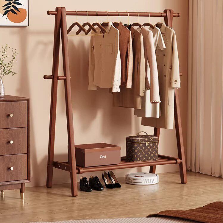 实木挂衣架落地卧室家用衣帽架房间榉木室内简易立式可折叠晾衣架
