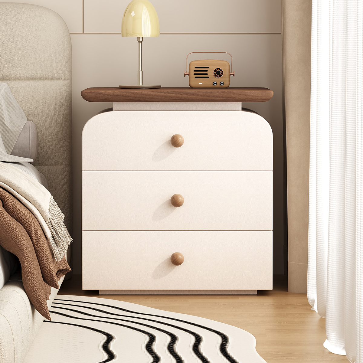 实木床头柜家用卧室2025新款小型中古奶油风现代简约床边收纳柜子