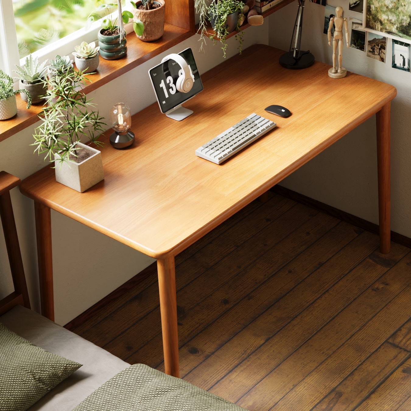 三梦实木书桌台式电脑桌家用学习桌子小户型办公桌双人工作台餐桌